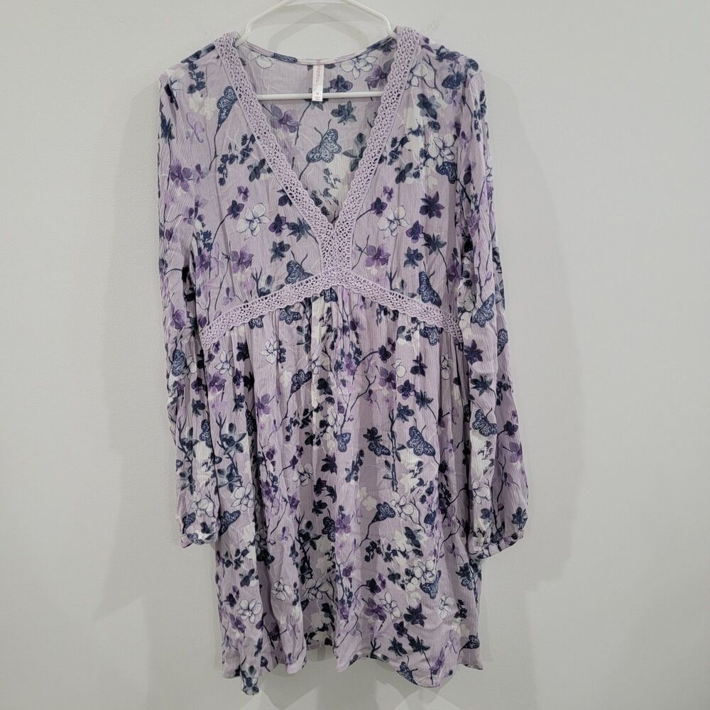 Y2K‎ Xhilaration Womens Babydoll Dress Mini Size Medium Floral Purple Fairy
